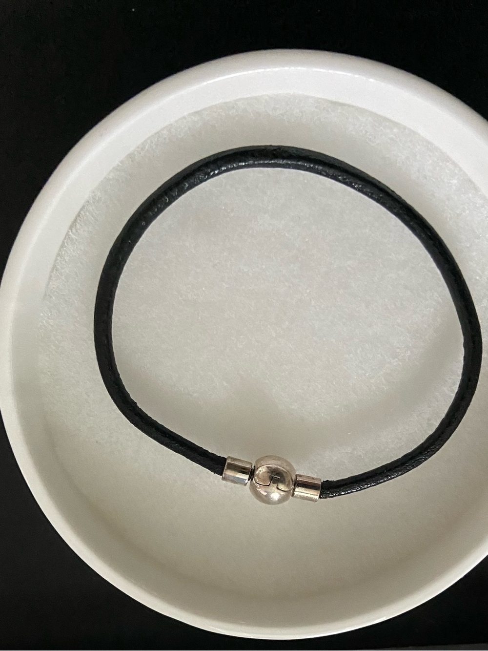 Classic pandora Black Leather Bracelet with Silver Clasp